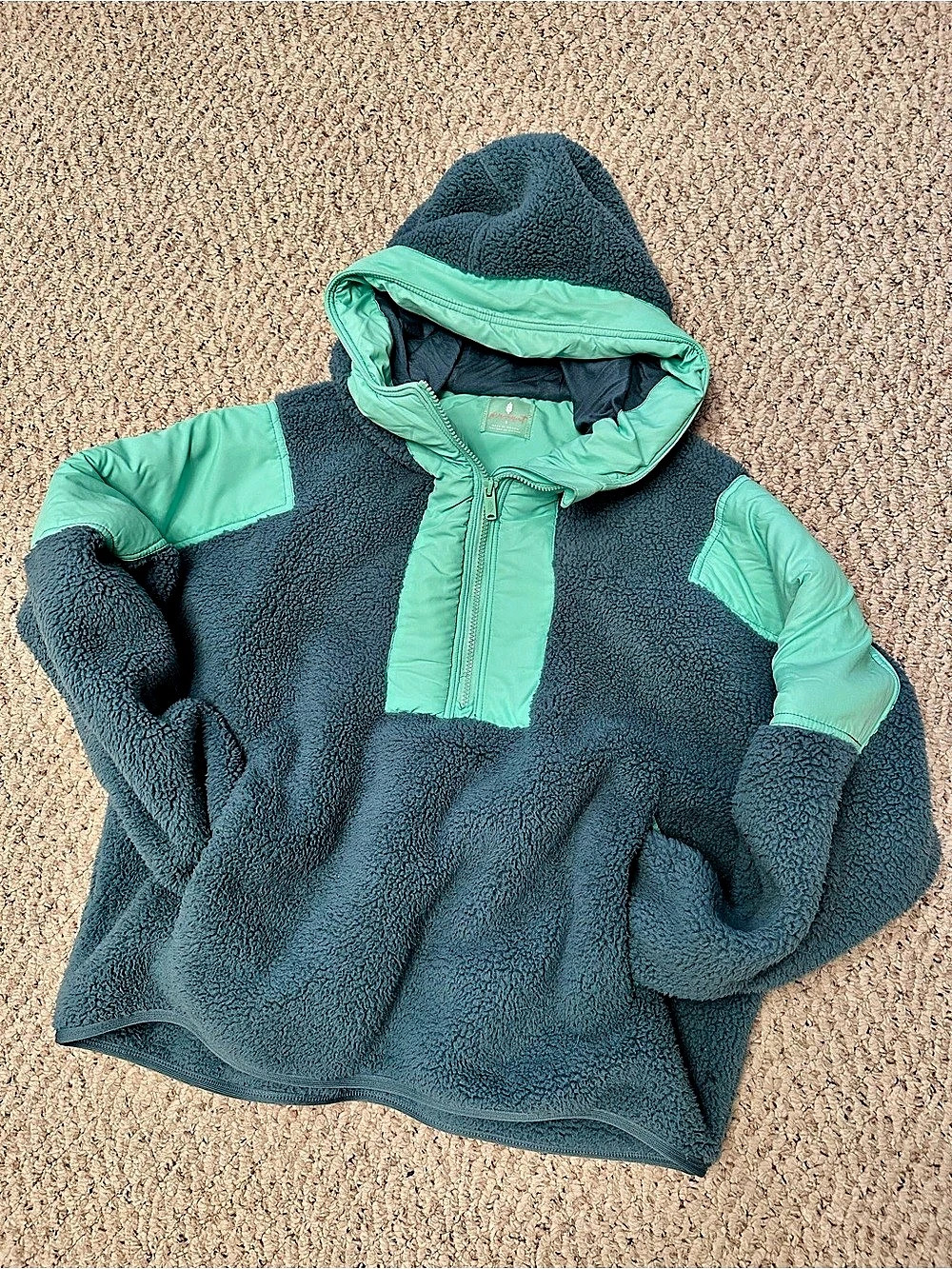 Free People Fleece Hooded Pullover in Green Size Small